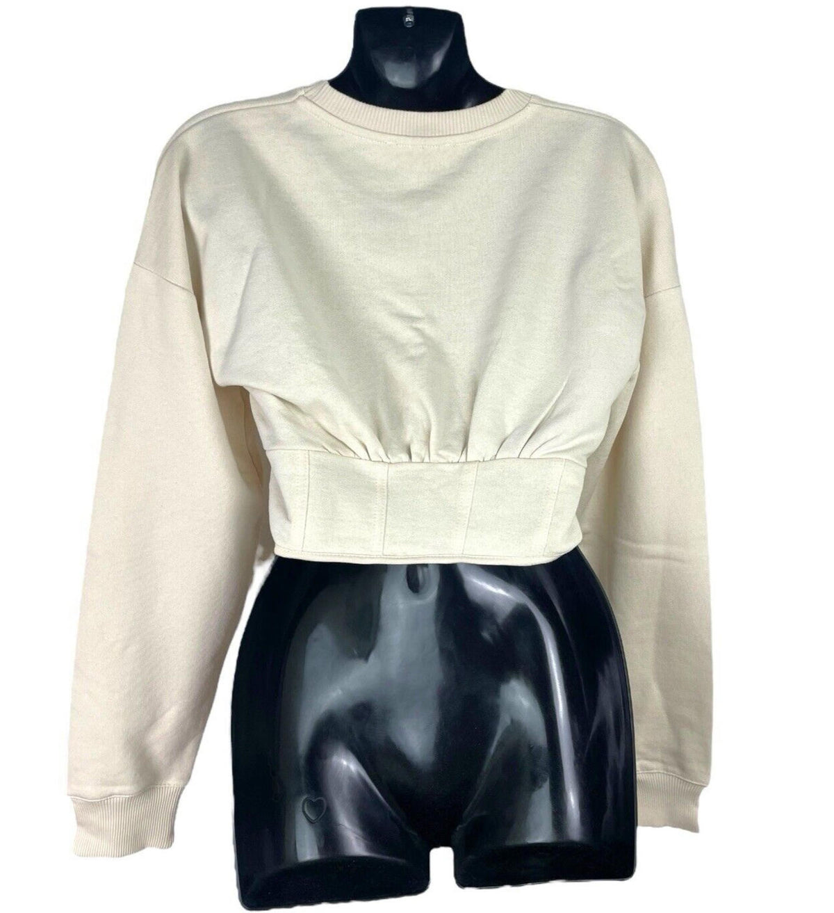 Stradivarius Beige Cropped Sweater Structured Waist Women's UK Size XS