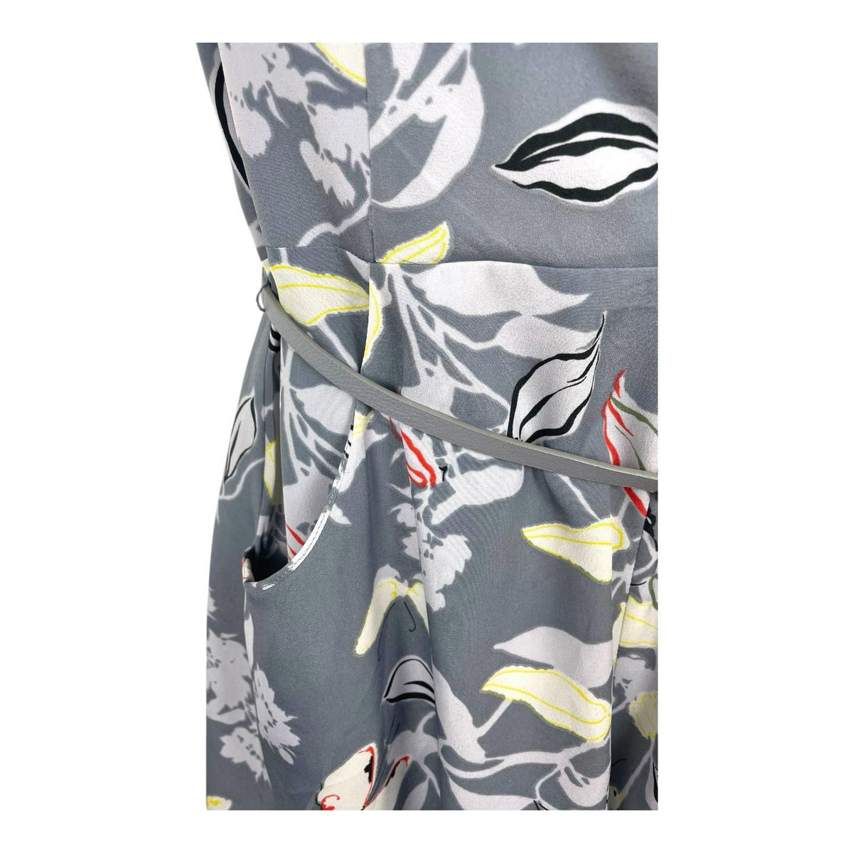 Oasis Grey Floral Playsuit Belted Pockets Women's UK Size 12