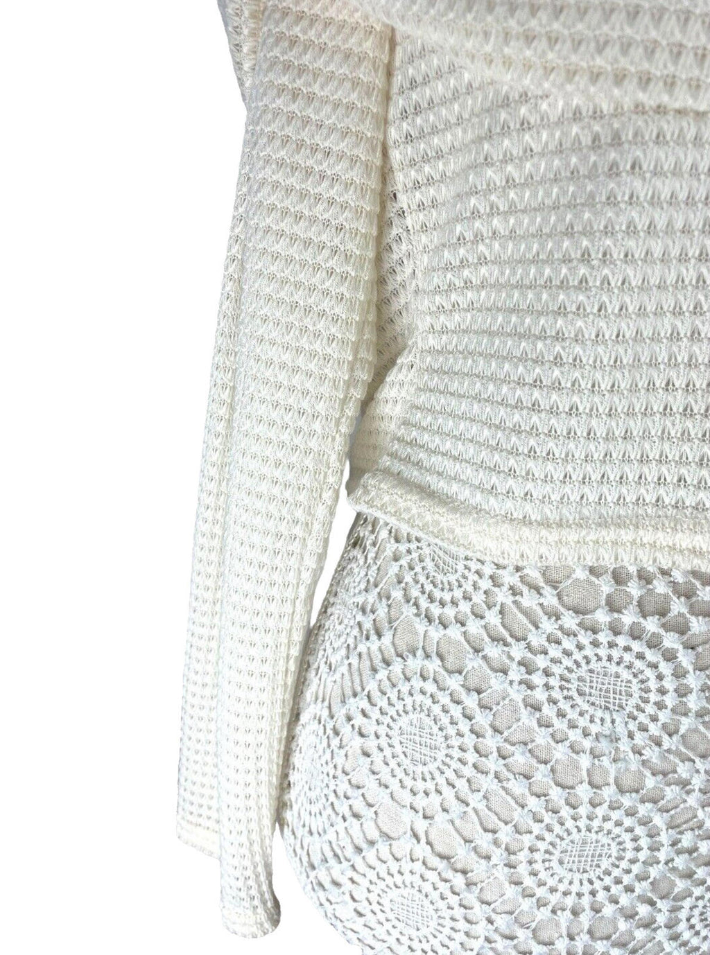 Pretty Little Thing Crop Top Cream Off Shoulder Textured Women's UK Size 16