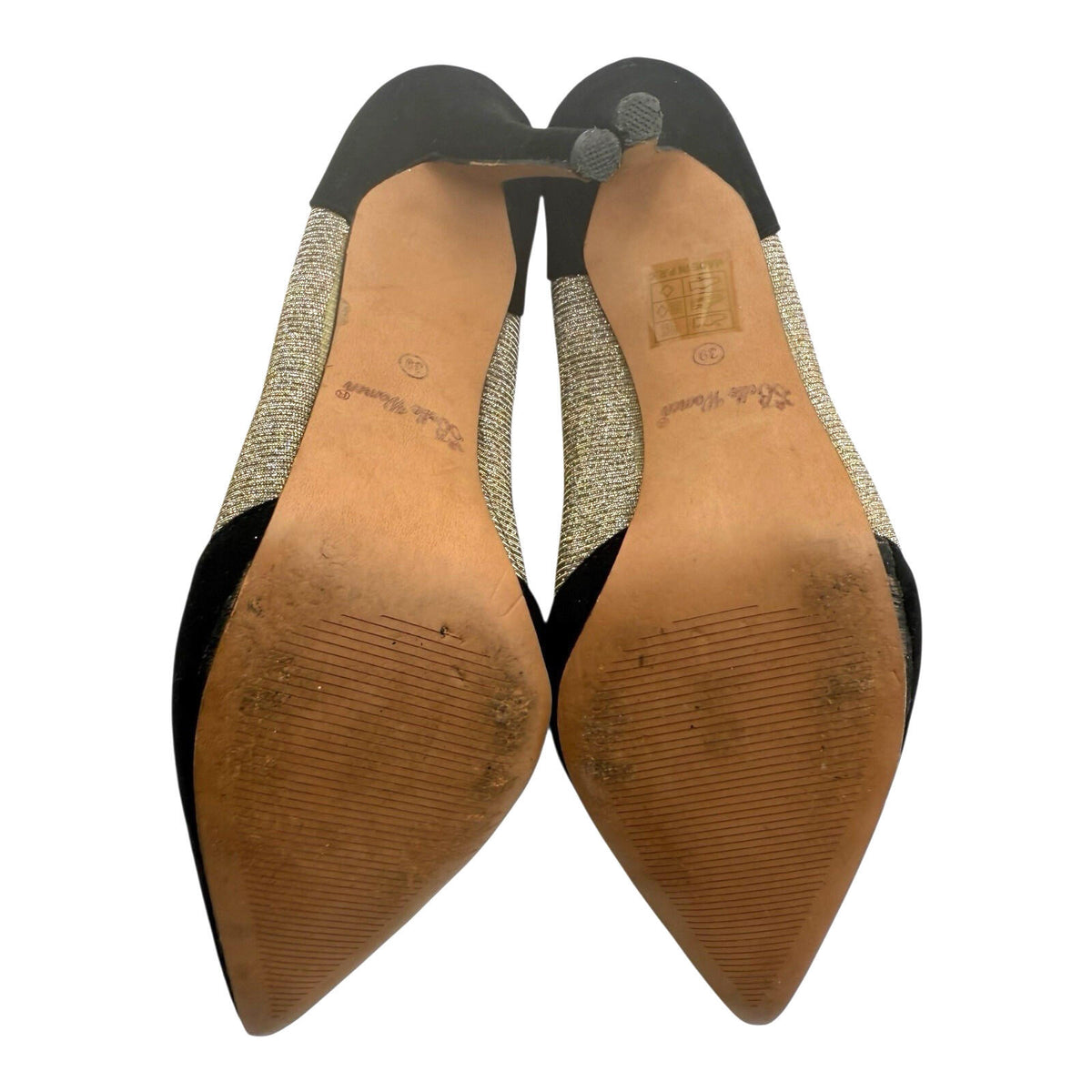Belle Woman Stiletto Shoes Women's UK Size 6 Pointed Toe Sparkle Black Silver
