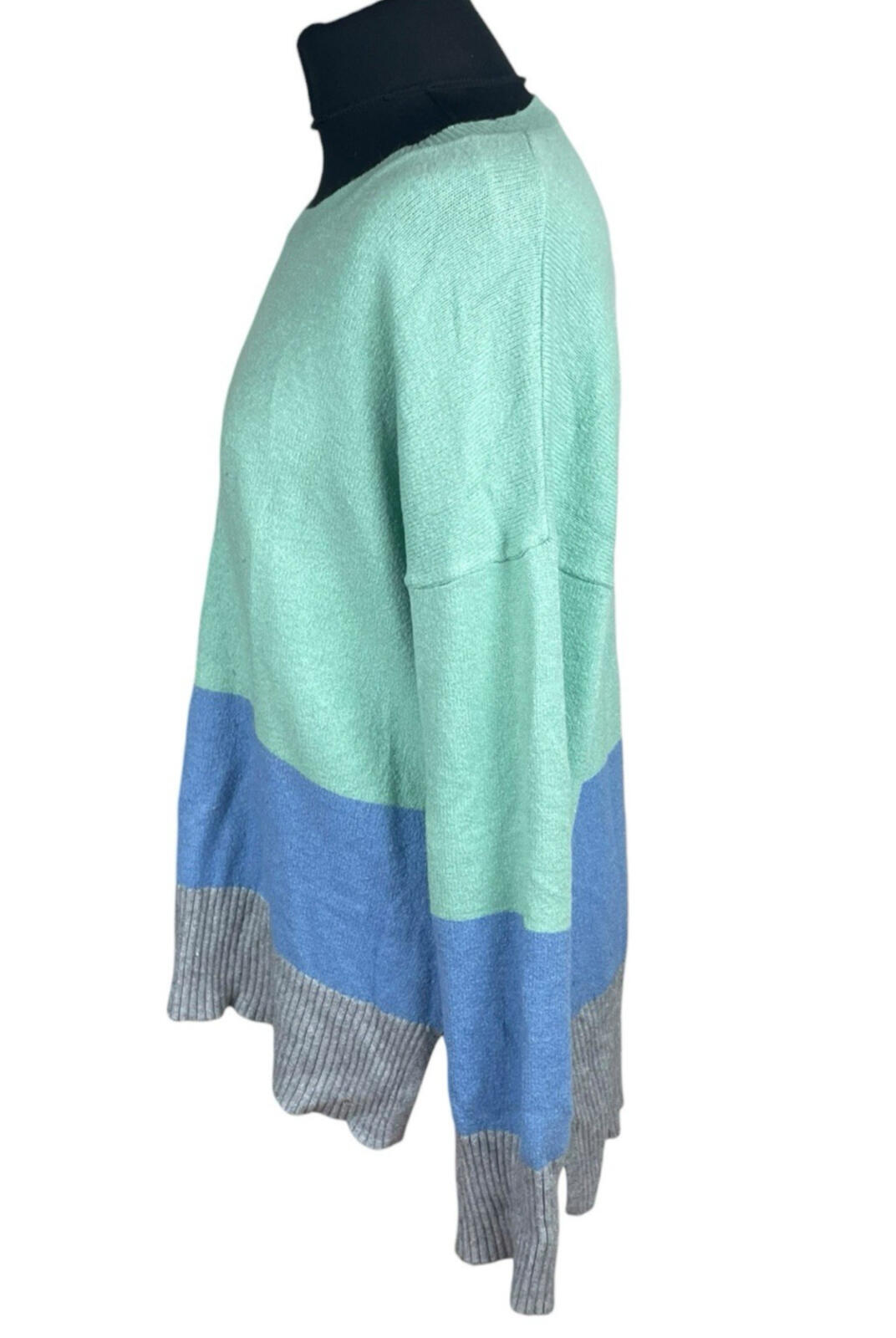 Oasis Knit Jumper Women's UK Size L Colour Block Side Slit Green Blue