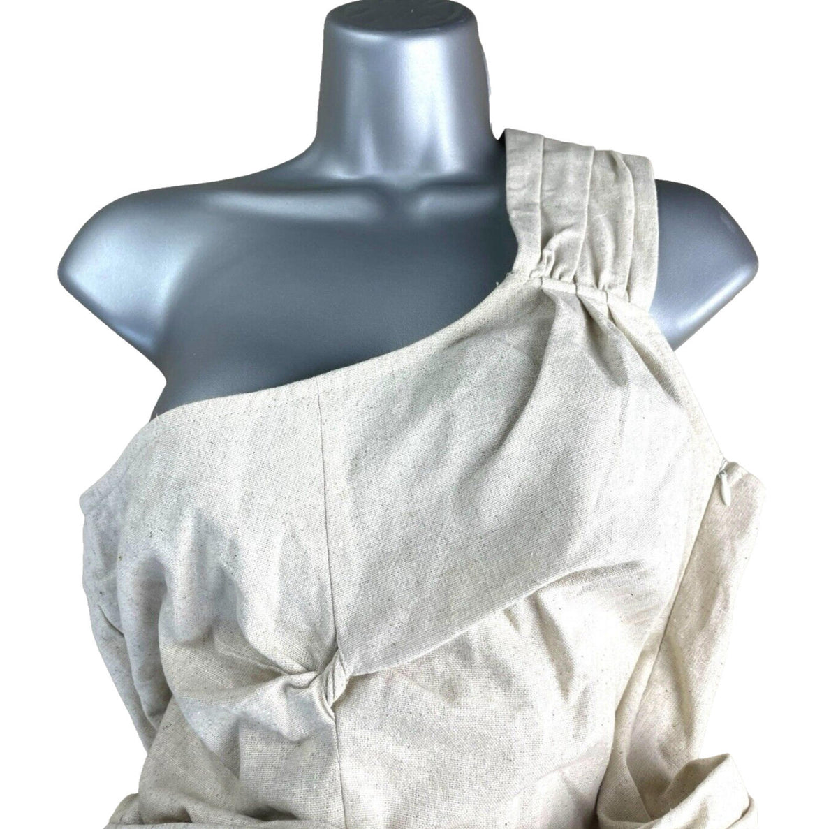 Beige Linen One Shoulder Playsuit Big Bow Detail Women's UK Size S