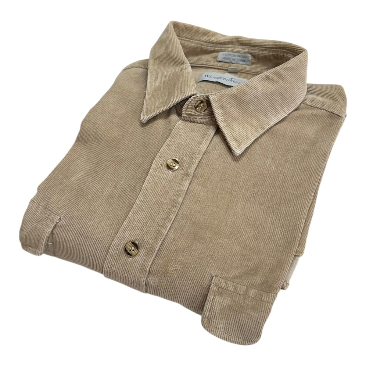 Windbreaker Corduroy Shirt Men's UK Size XL Beige Pockets Long Sleeve