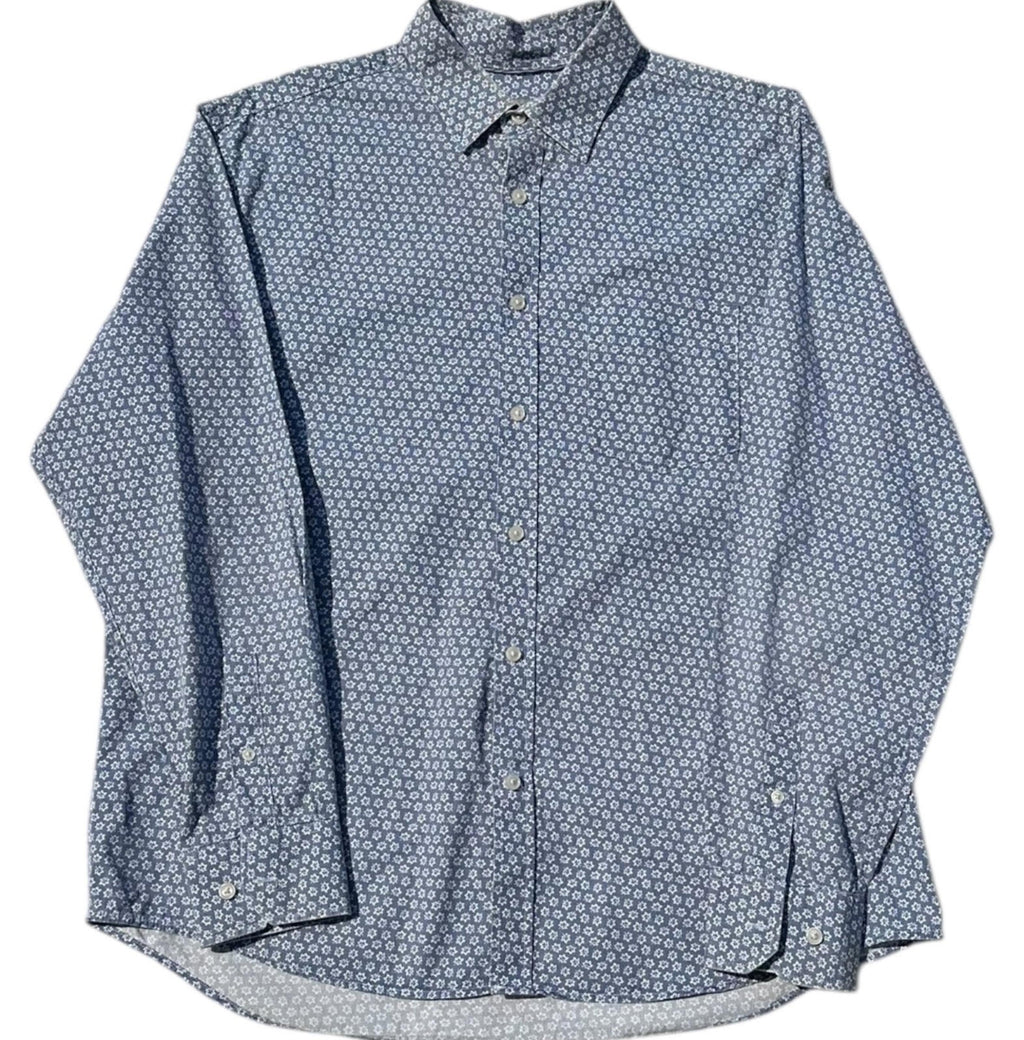 M&S Shirt Long Sleeve Floral Blue 100% Cotton Men's UK Size Large L