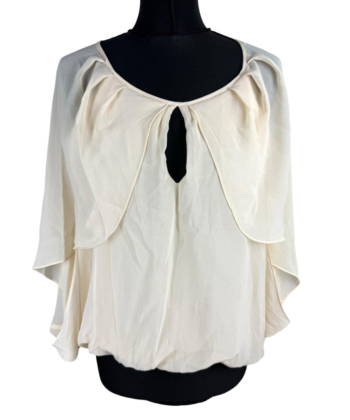 Warehouse Chiffon Layered Top Women's UK Size 10 Smocked Keyhole Front Beige
