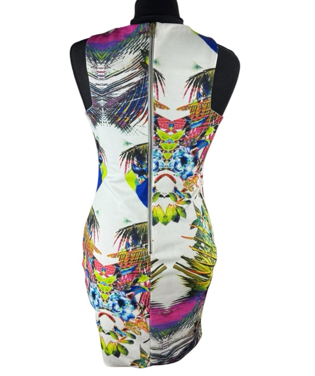 AX Paris Cut Out Mini Dress Tropical Print Multicolour Women's UK Size 12