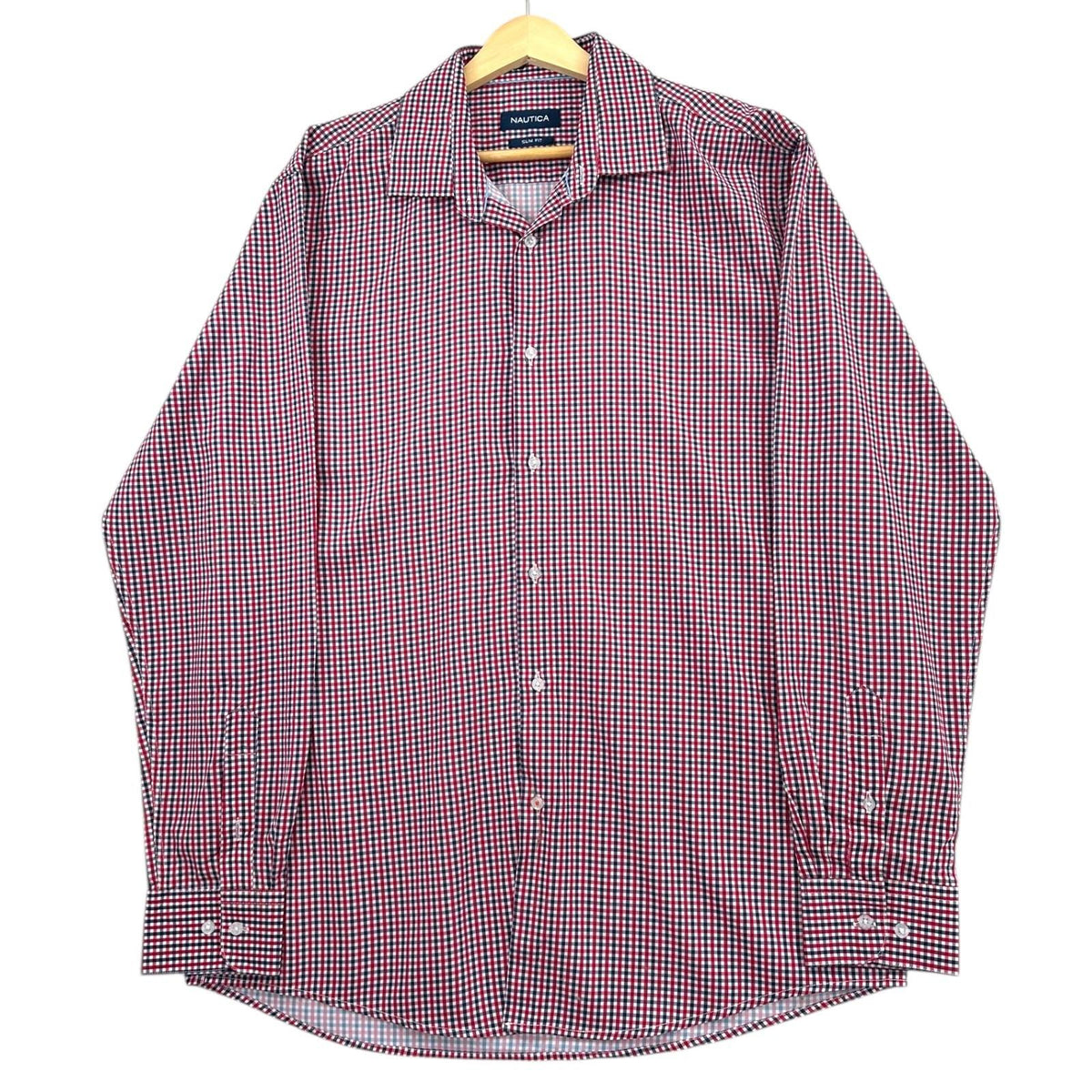 Nautica Button Up Plaid Shirt Men's UK Size L Slim Fit Long Sleeve Pockets