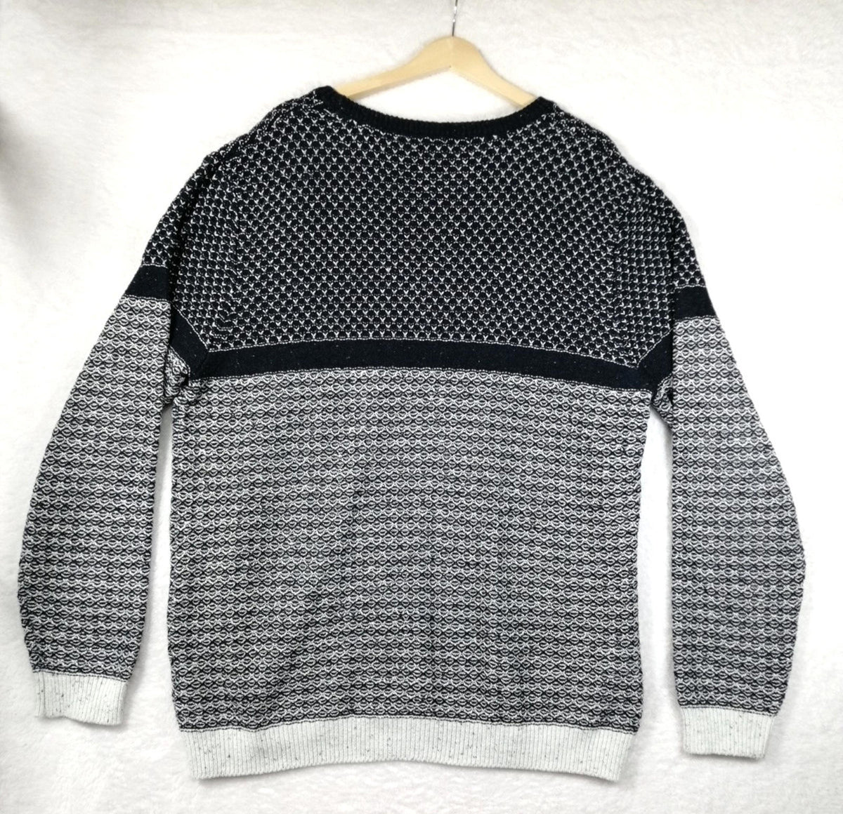 Weird Fish Chunky Knit Jumper Men's UK Size 2XL Navy White Crew Neck Sweater