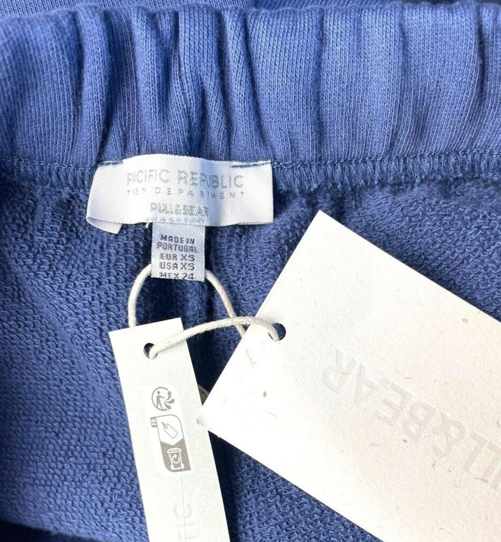 Pull&Bear Pacific Republic Blue Track Shorts Drawstring Women's UK Size XS