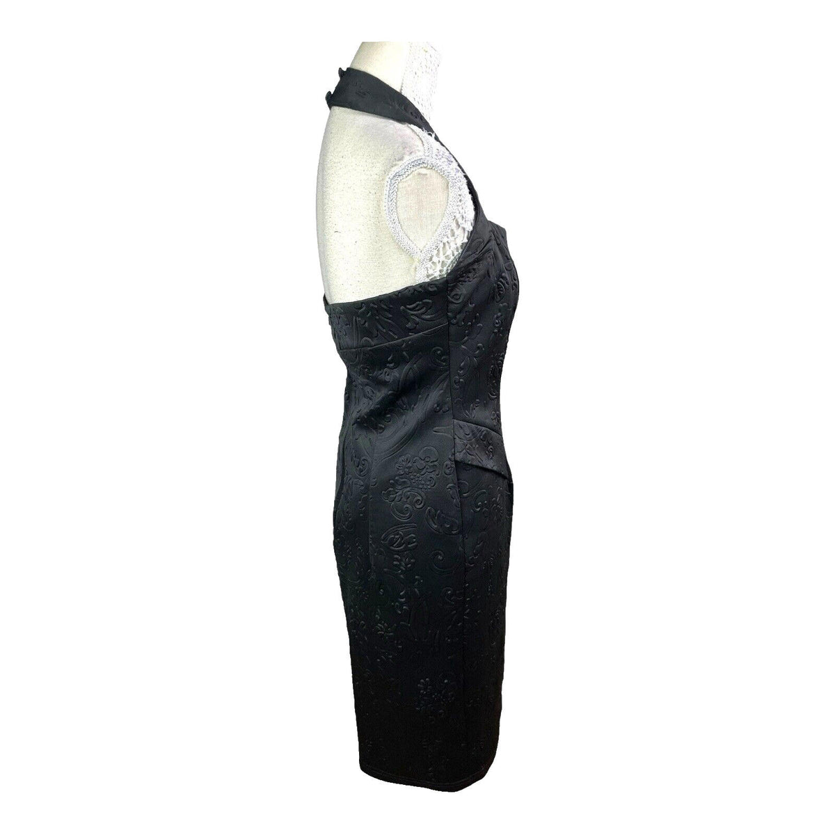 Amy Childs Black Quilted Midi Dress Halter Neck Women's UK Size 12