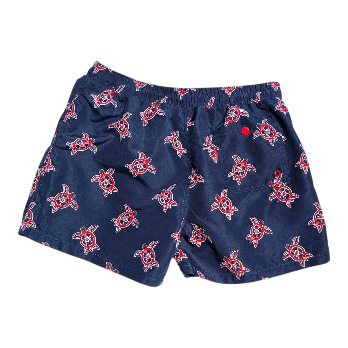 Swim Shorts Men's UK Size L Navy Blue Net Lined Pockets Red Sea Turtle Print
