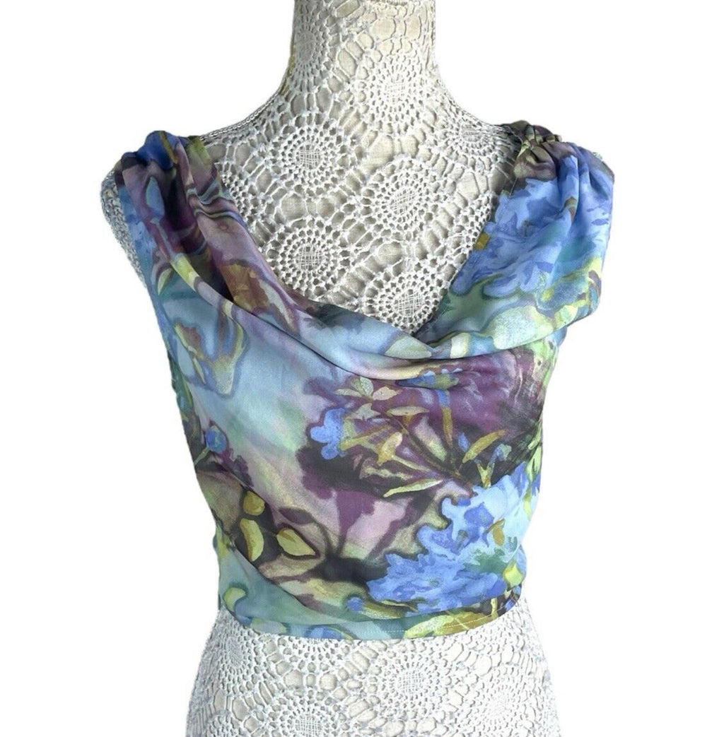 Pretty Little Thing Cowl Neck Crop Top Women's UK Size 8 Ruffle Shoulders Lined