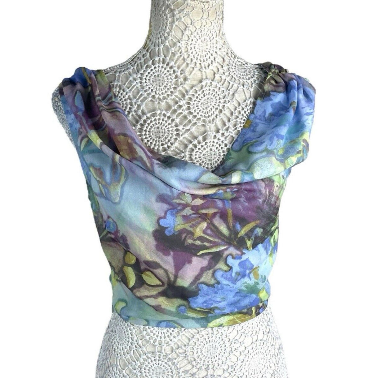 Pretty Little Thing Cowl Neck Crop Top Women's UK Size 8 Ruffle Shoulders Lined