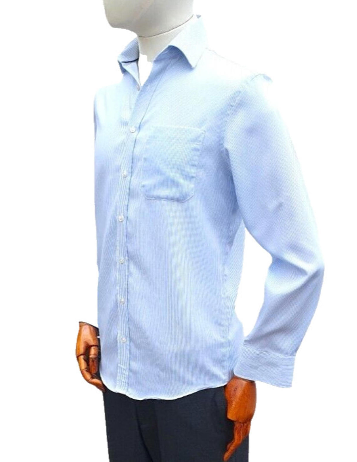 M&S Shirt Long Sleeve Striped Men's Large 14.5" Collar 100% Cotton