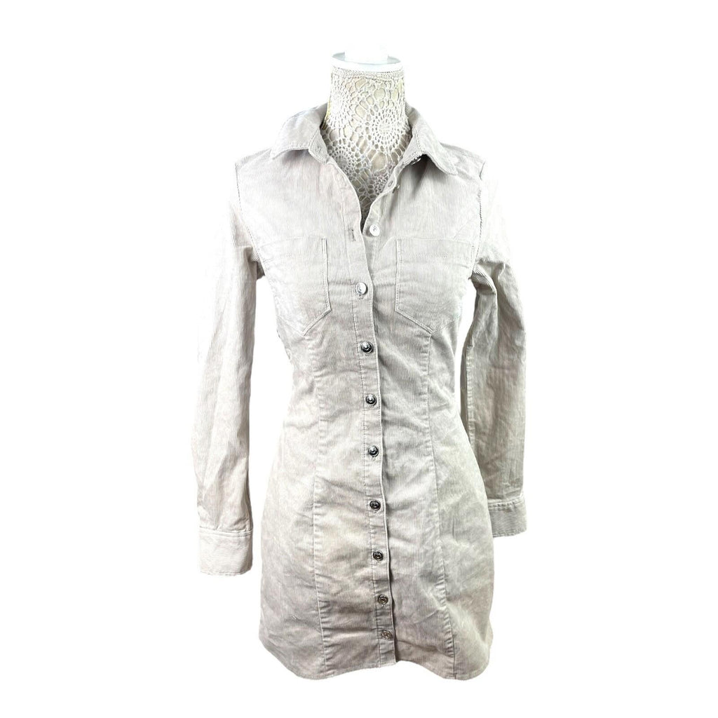 Divided Beige Corduroy Shirt Dress Mini Collared Women's UK Size 8