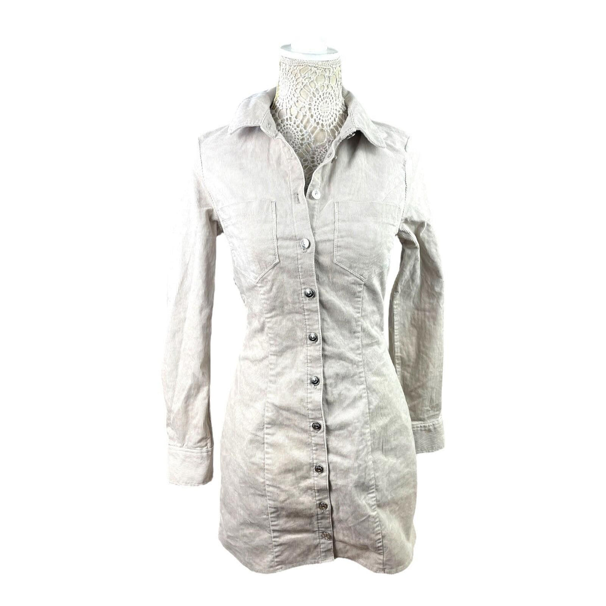 Divided Beige Corduroy Shirt Dress Mini Collared Women's UK Size 8