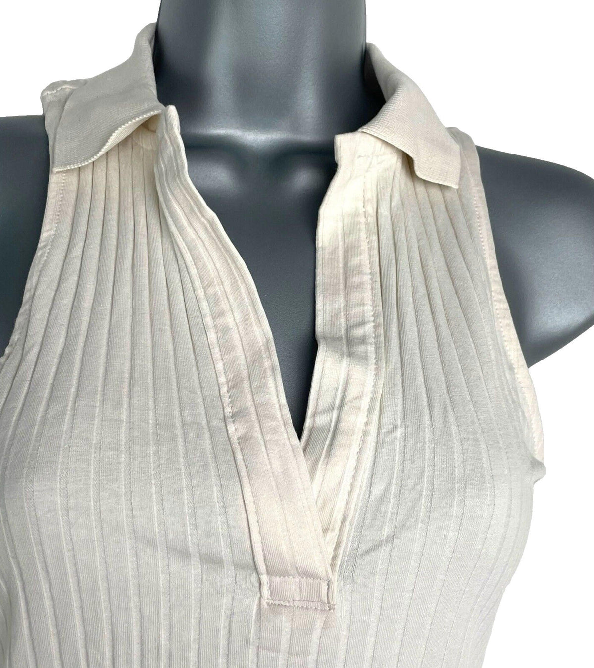Divided Midi Dress Beige Ribbed Collared Women's UK Size XS