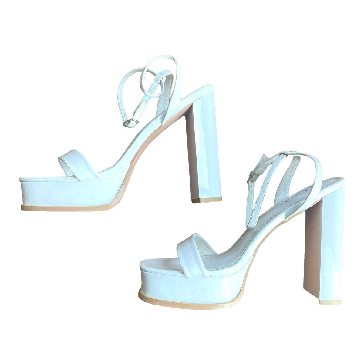 SIMMI White Simmi Platform Block Heel Sandals Women's UK Size 6 Wide Fit White Patent Shoes
