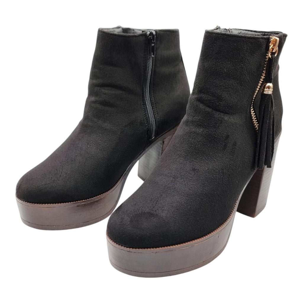 Krush Black Krush Ankle Boots Black Block Heel Faux Suede Women's UK Size 7
