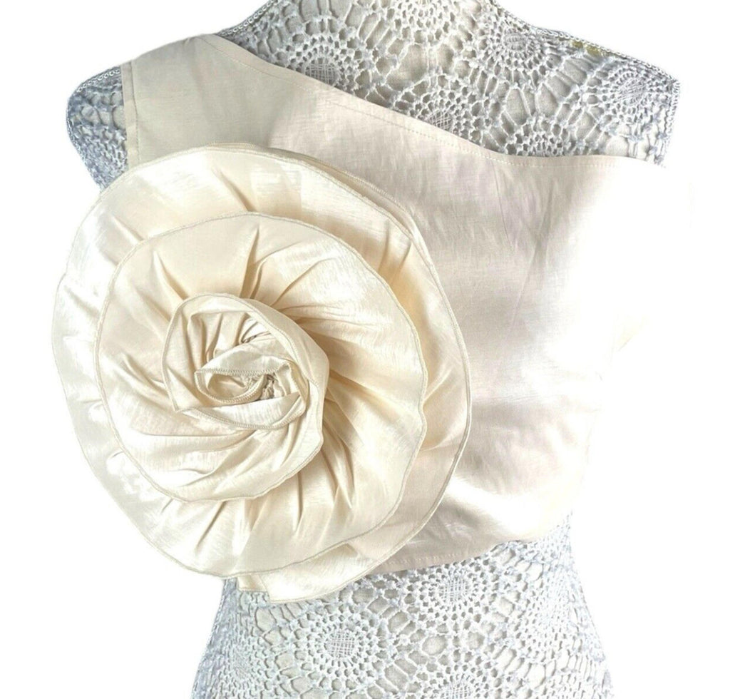 Nasty Gal Beige One Shoulder Crop Top Big Flower Occasion Women's UK Size 10