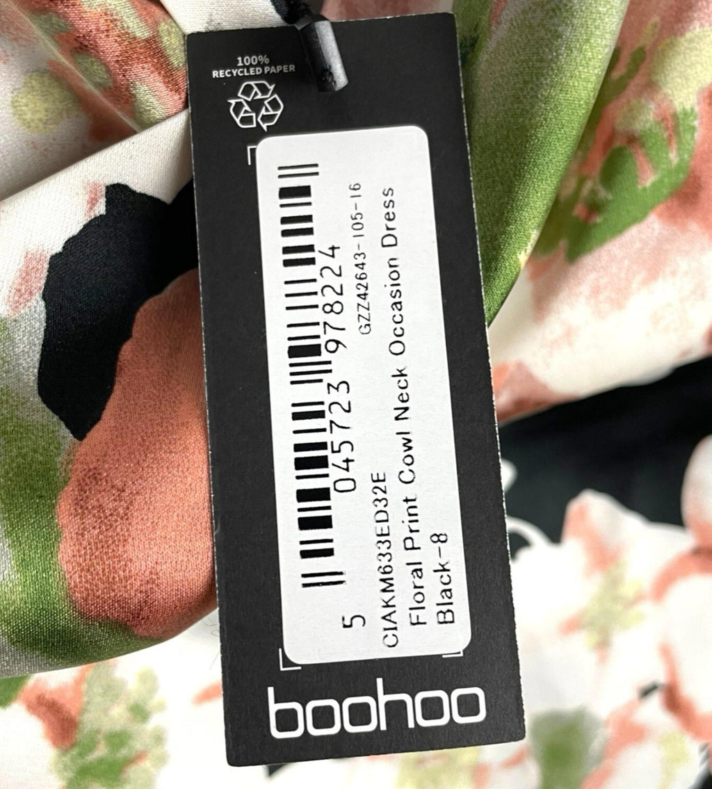 Boohoo Satin Floral Occasion Dress Maxi Cowl Neck Women's UK Size 8