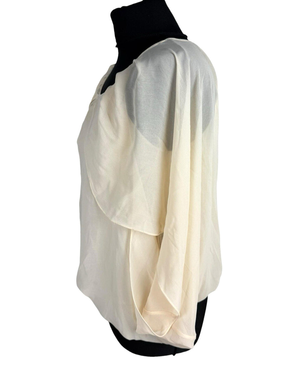 Warehouse Chiffon Layered Top Women's UK Size 10 Smocked Keyhole Front Beige