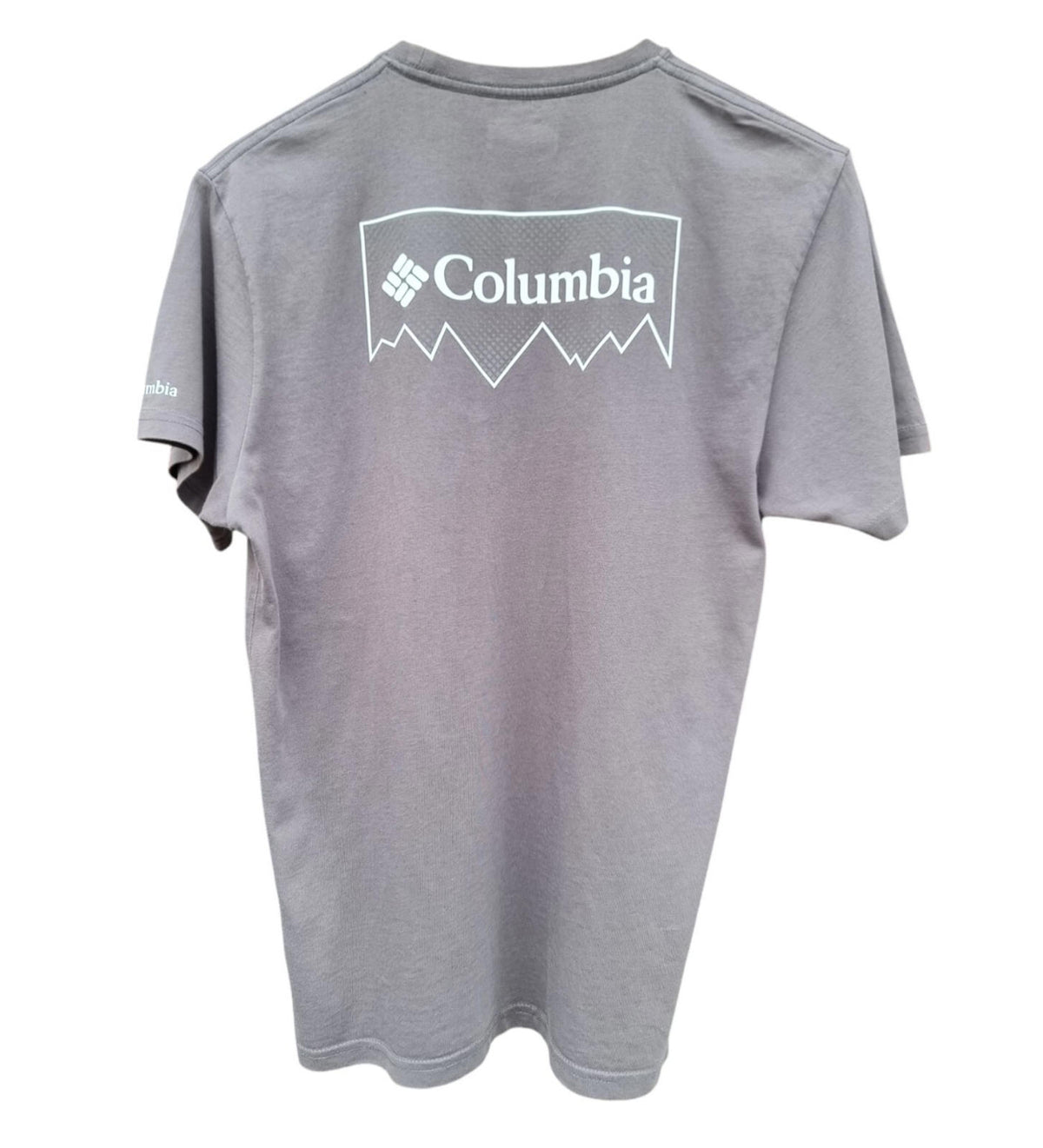 Columbia Gray Columbia T-Shirt Grey Jersey Crew Neck Men's UK Size Small Front Back Print