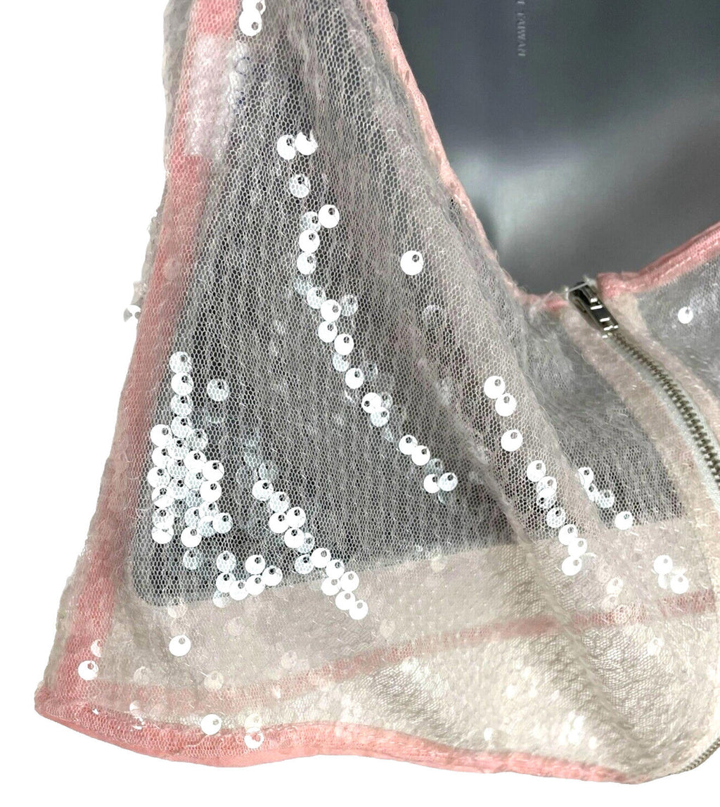 Pretty Little Thing Sheer Sequin Tank Top Backless Women's UK Size 8