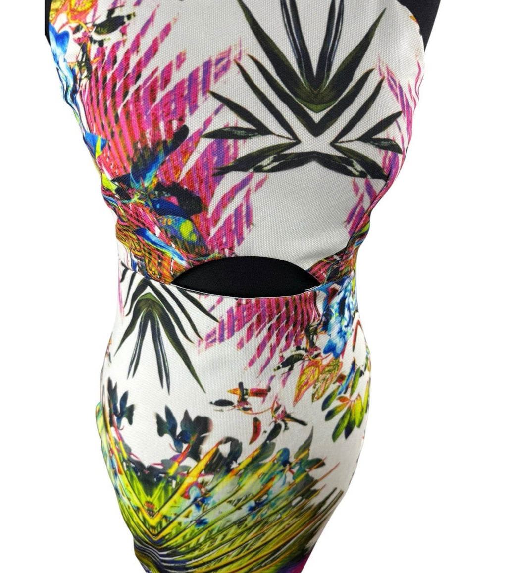 AX Paris Cut Out Mini Dress Tropical Print Multicolour Women's UK Size 12