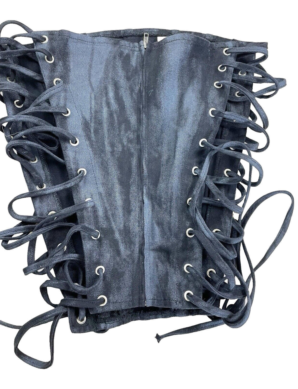 London Crew Black Washed Denim Corset Top Women's UK Size 8 Side Laced Strapless