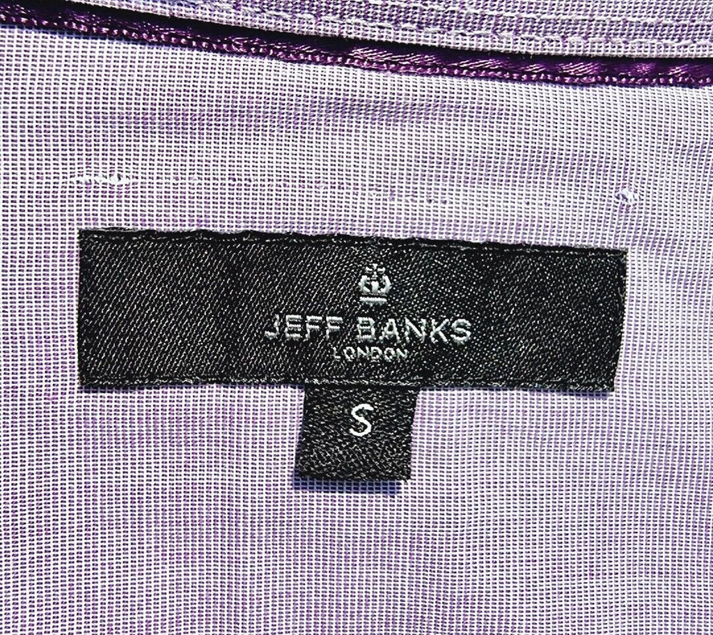 Jeff Banks Mens Shirt Small Purple White Stripe Short Sleeve Cotton Casual Smart