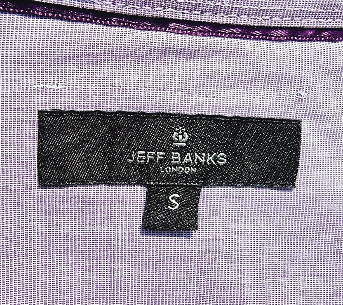 Jeff Banks Mens Shirt Small Purple White Stripe Short Sleeve Cotton Casual Smart