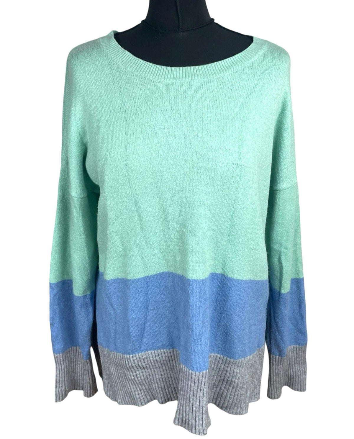 Oasis Knit Jumper Women's UK Size L Colour Block Side Slit Green Blue