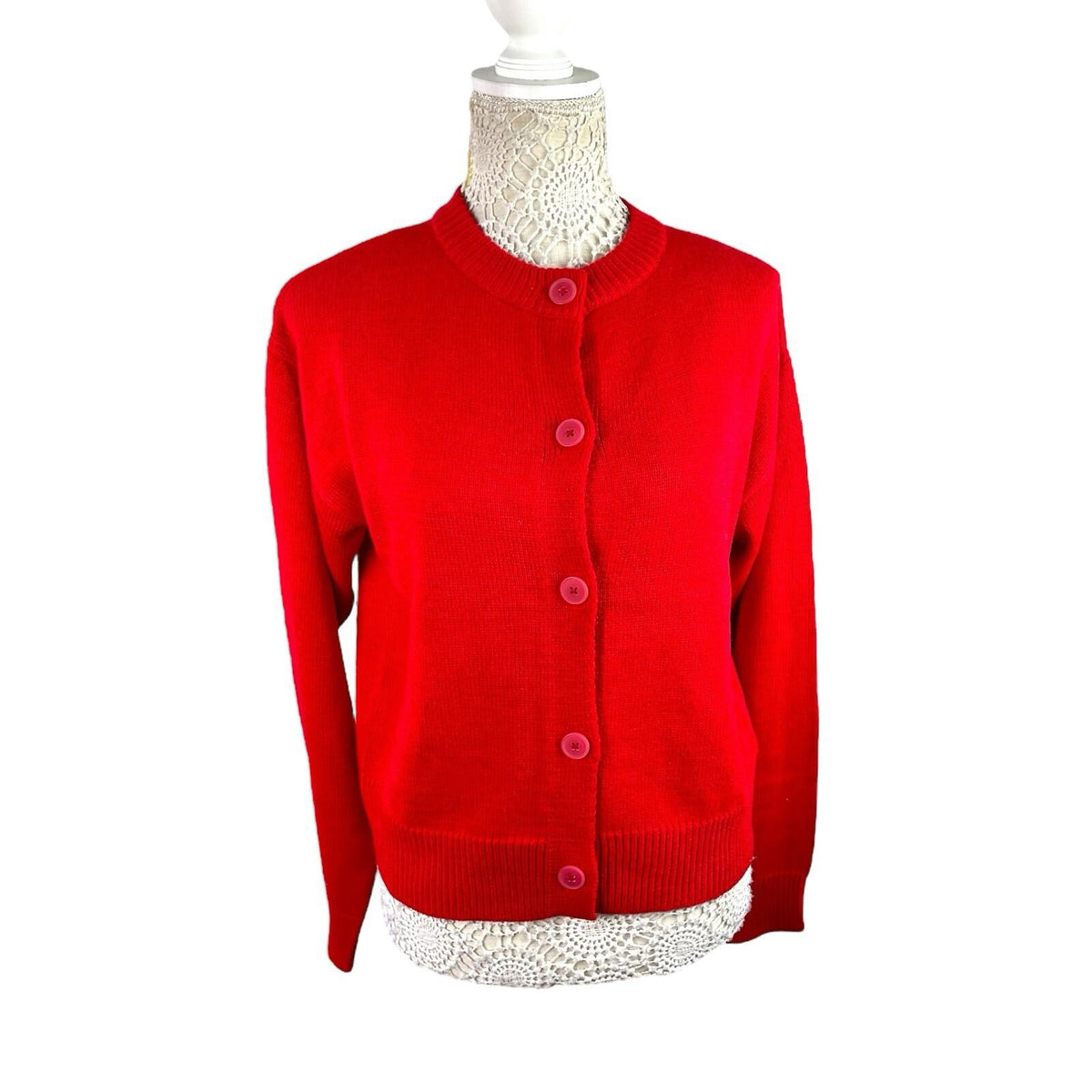 Pretty Little Thing Red Tight Knit Cardigan Button Fastening Women's UK Size S