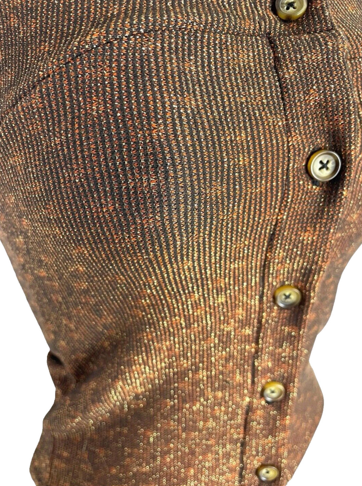 Brown Knit Bandeau Top Women's UK Size 6 Strapless Button Up Gold Sparkle Detail