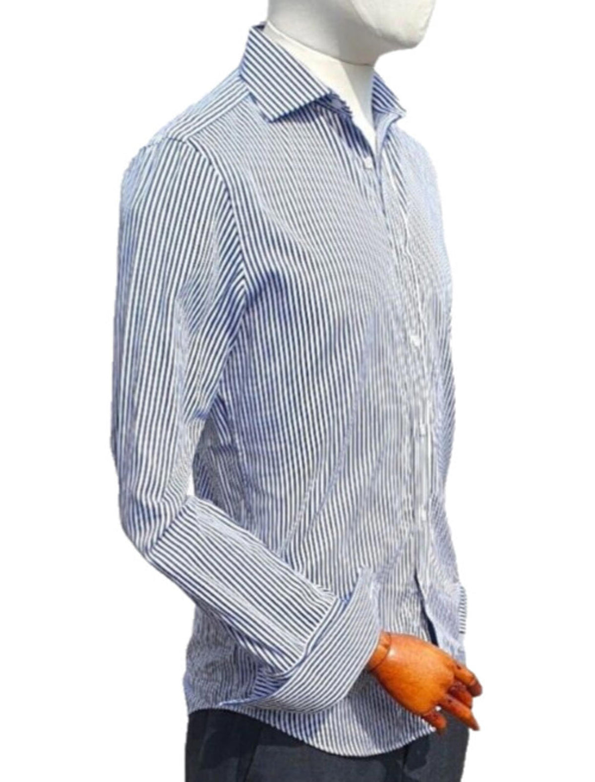 Jasper Conran Shirt Blue & White Stripe 100% Cotton Men's 38" Chest 15" Collar