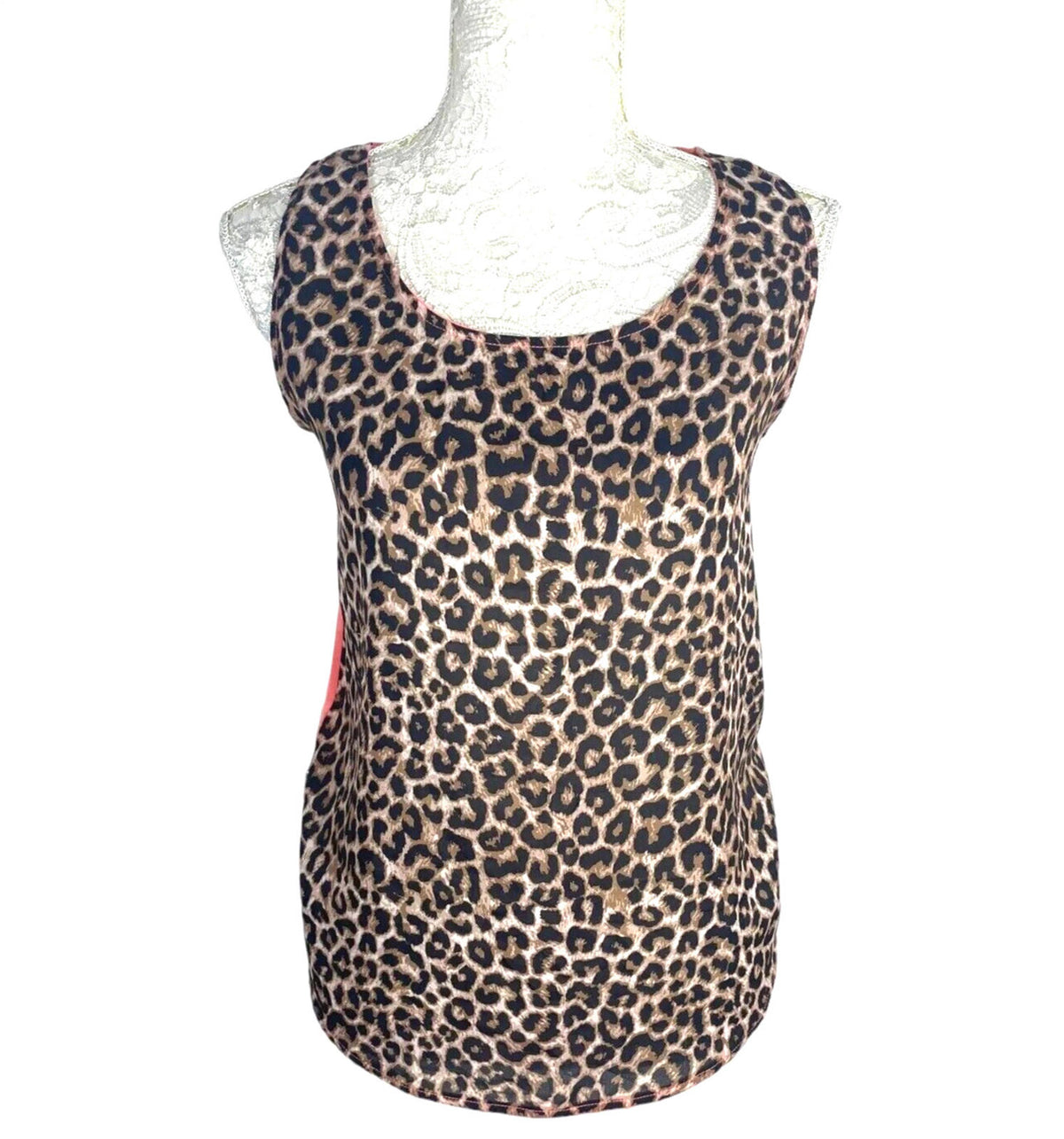 Damned Delux Beige Leopard Print Tank Top Women's UK Size Medium M Contrasting Back Panel