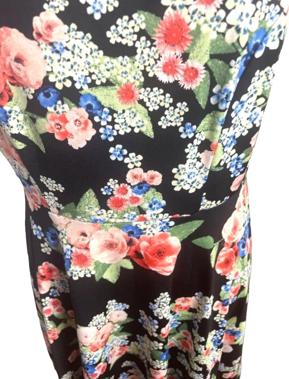 Anthology Floral Midi Dress Women's UK Size 12 Black Short Sleeve Round Neck