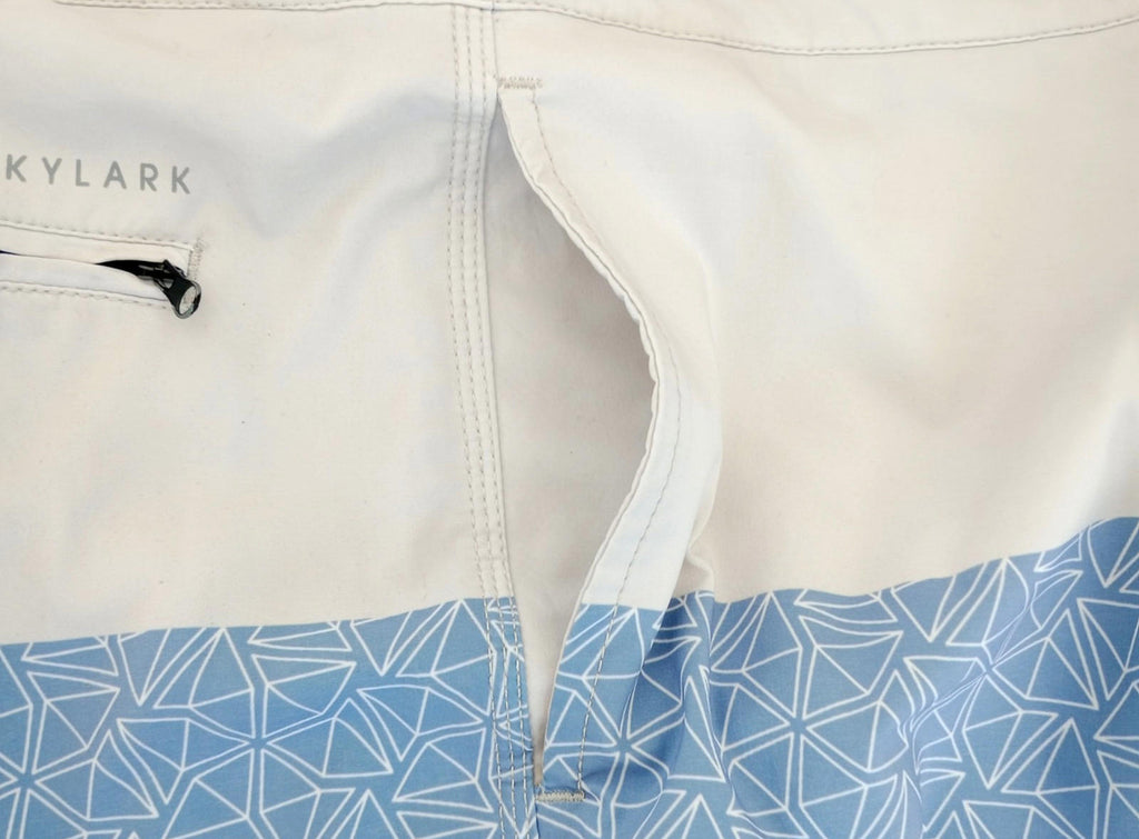 Skylark Swim Shorts Men's UK Size L Beige/Teal Polyester Rich Pockets Drawstring Blue