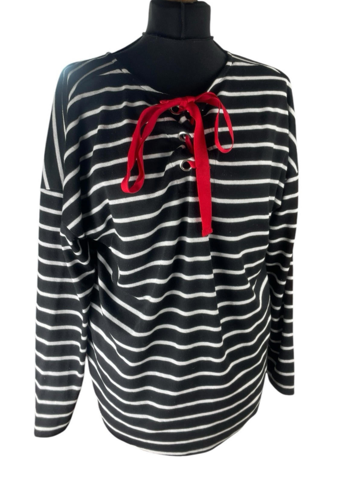 Matalan Thin Stripe Jumper Red Bow Detail Women's UK Size 18