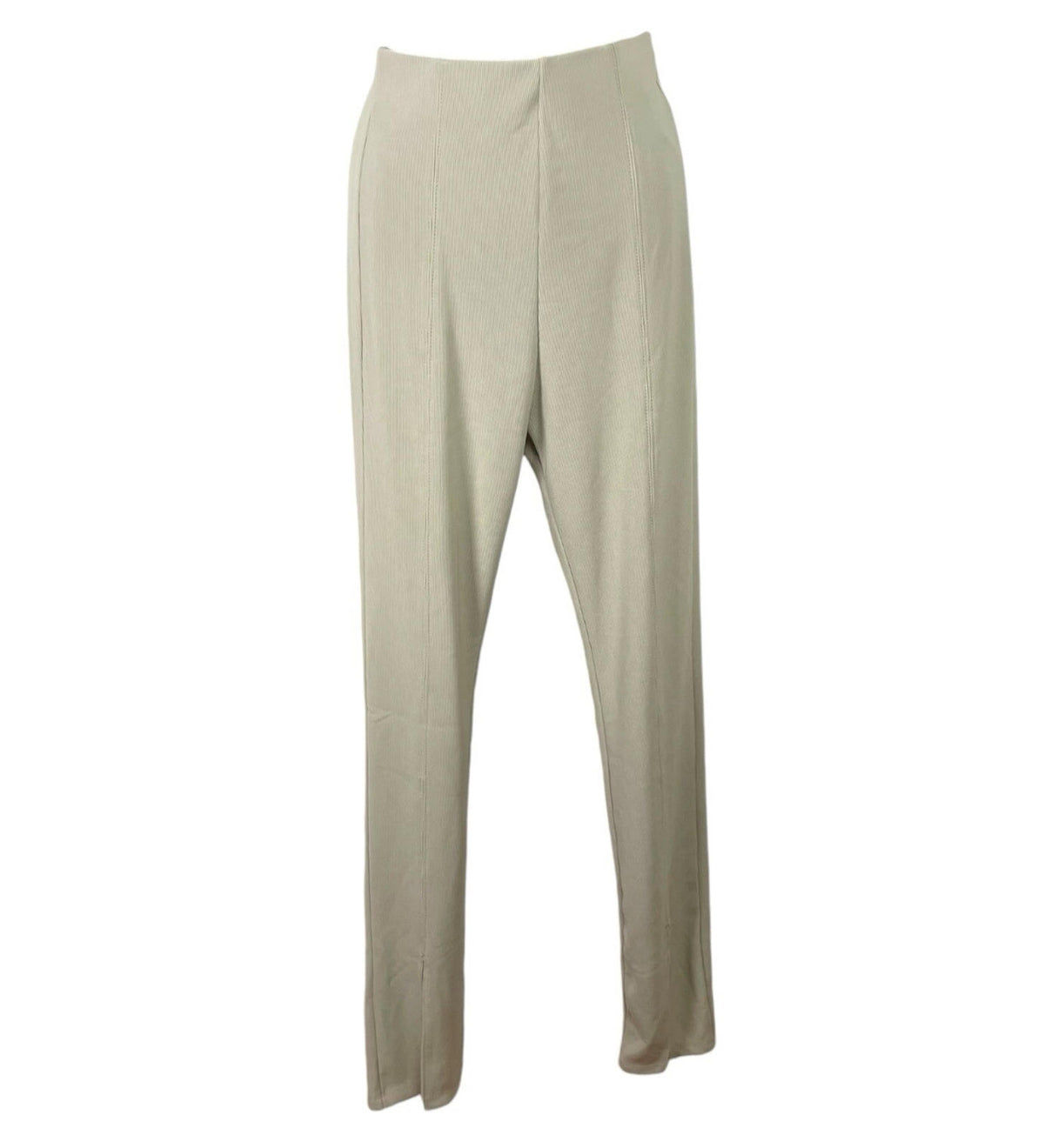 Stradivarius Leggings Women's UK Size XS Beige Ribbed High Rise Front Split