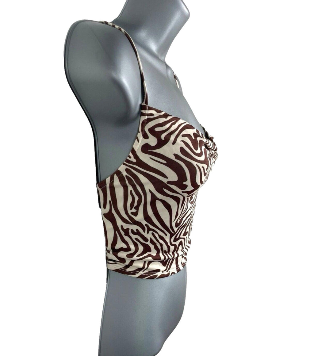 Stradivarius Crop Top Swirl Design Tie Back Design Women's UK Size XS