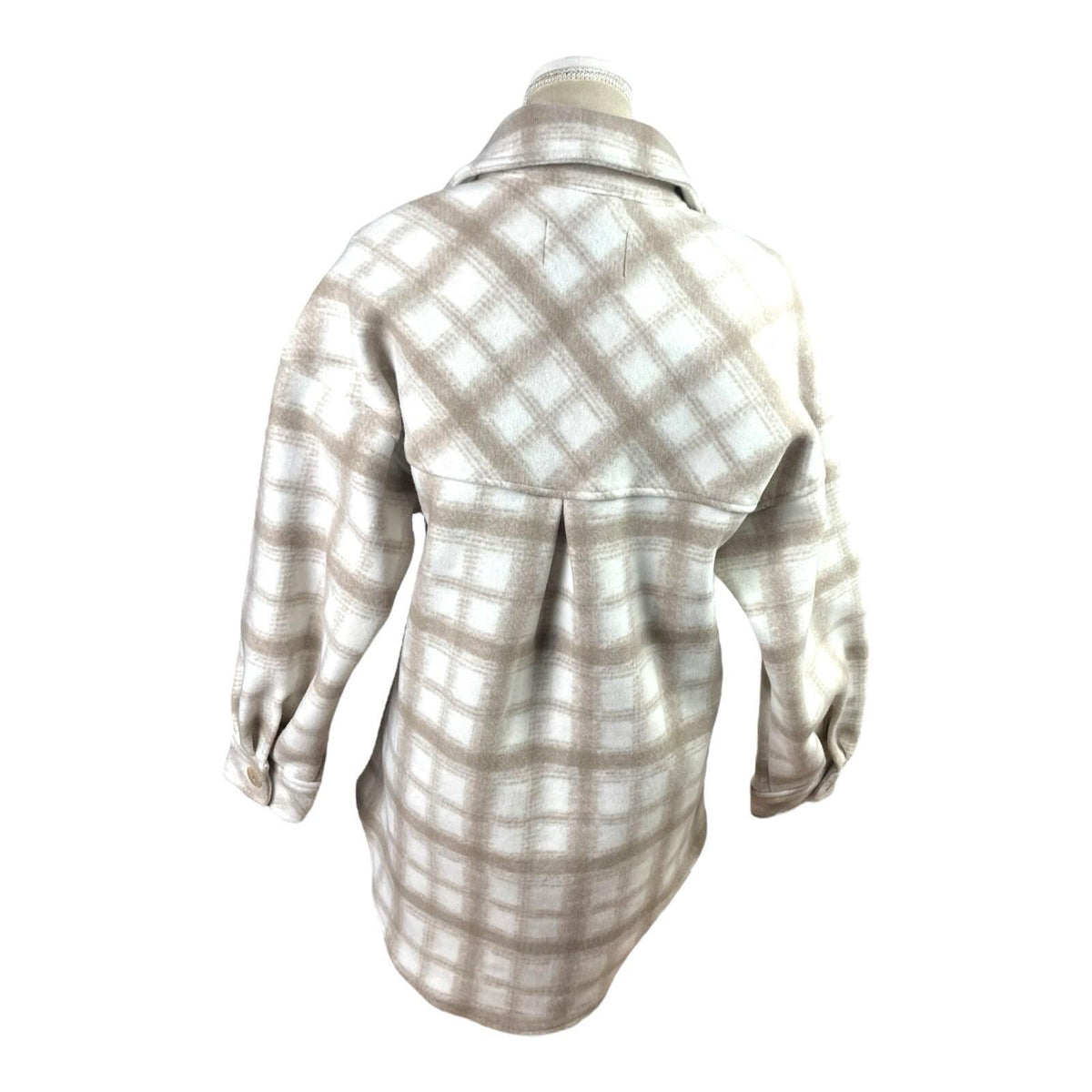 Stradivarius Beige Shirt Jacket Check Brushed Oversized Women's UK Size XS