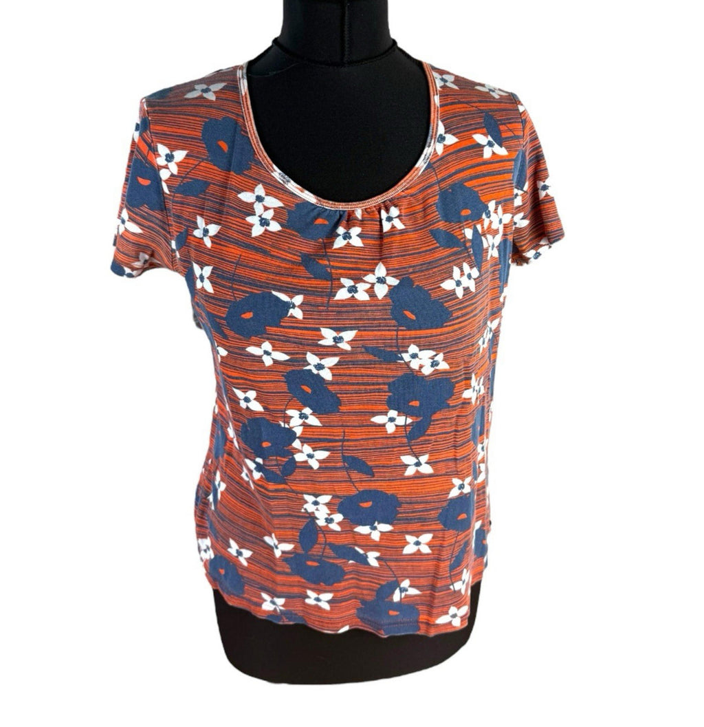 Maine Orange Floral T-shirt Top Blouse Crew Neck Women's UK Size 14