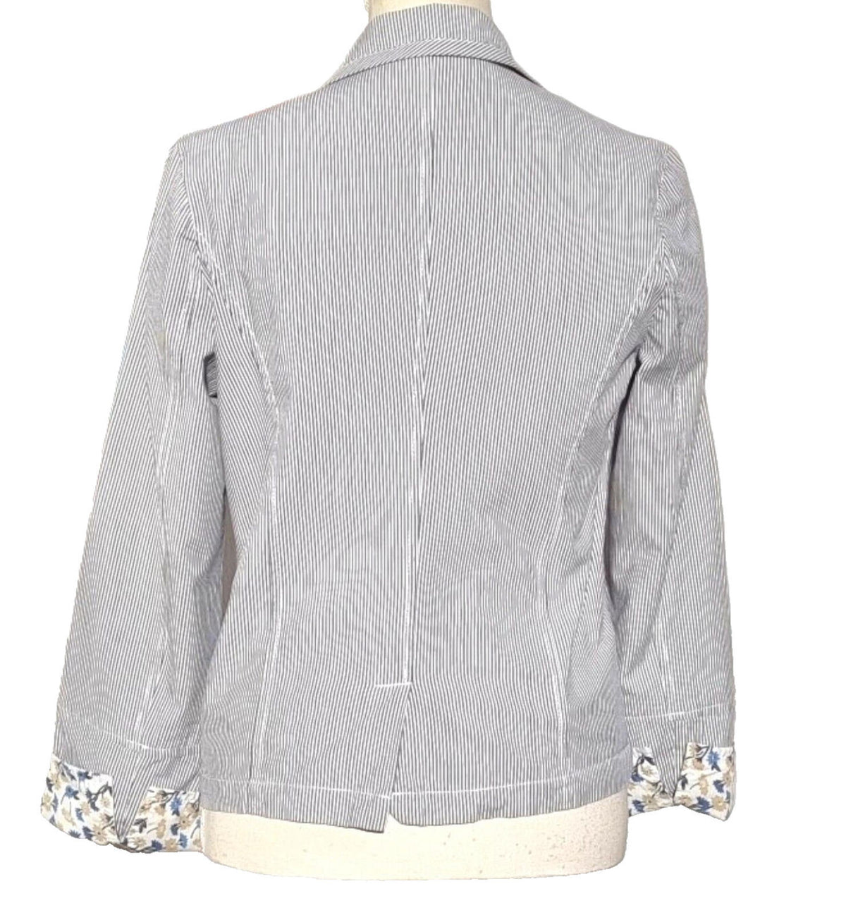 Blue Stripe Blazer Jacket Cotton White Pinstripes Size 10