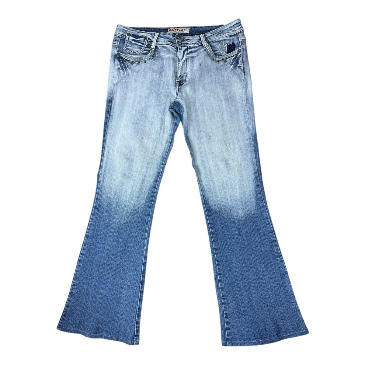 Choklate Faded Jeans Flared Women's UK Size 18 Studded Vintage Look Blue Denim