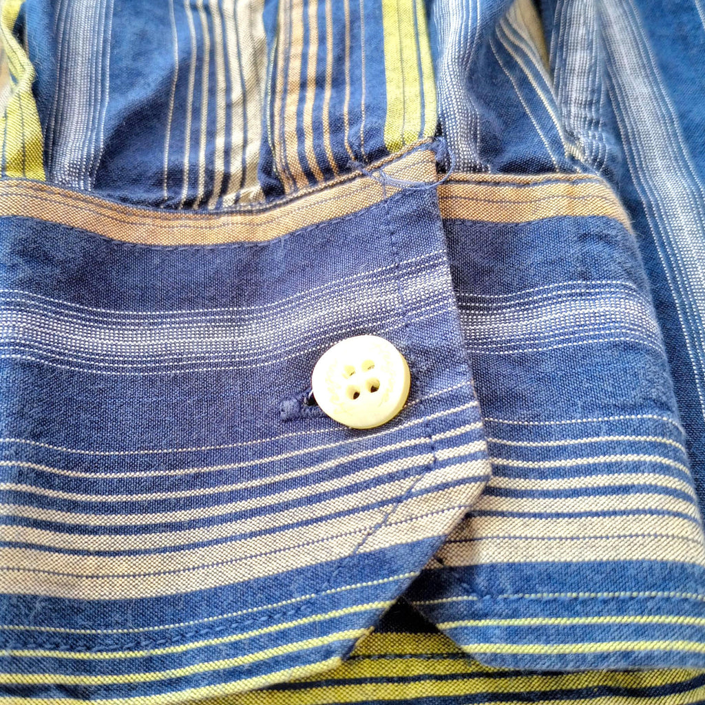 French Shirt Long Sleeve Blue Striped Pocket UK Men's Size 2XL XXL Collar 15"