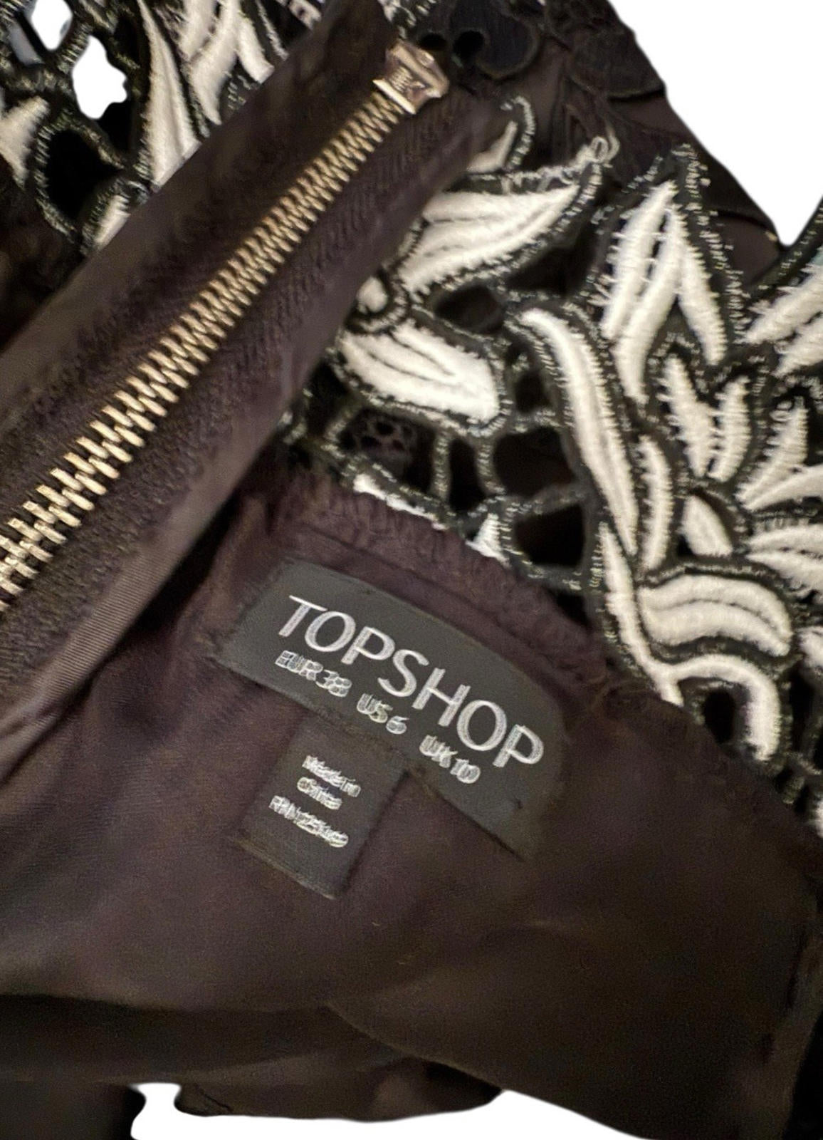 TopShop Black Topshop Black White Floral Lace Tank Top Strapping Sleeve Women's UK Size 10