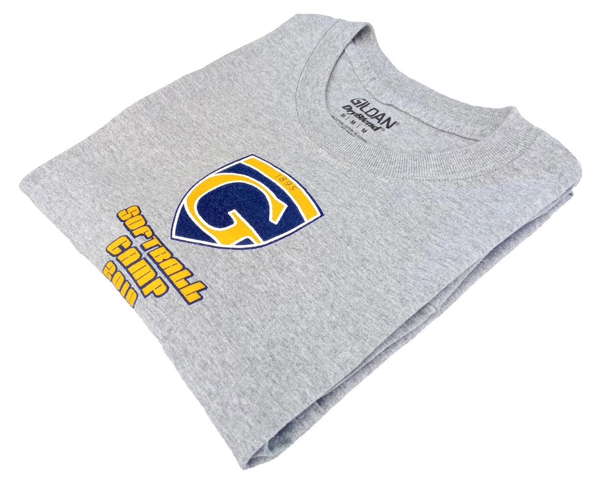 Gildan Gray Softball Camp Graphic Print T-Shirt Men's UK Size M Grey Crew Neck Cotton Mix