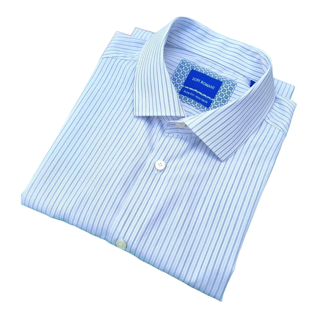 LUPI ROMANI Shirt Men's UK Size XL Slim Fit Non Iron Formal Striped Long Sleeve